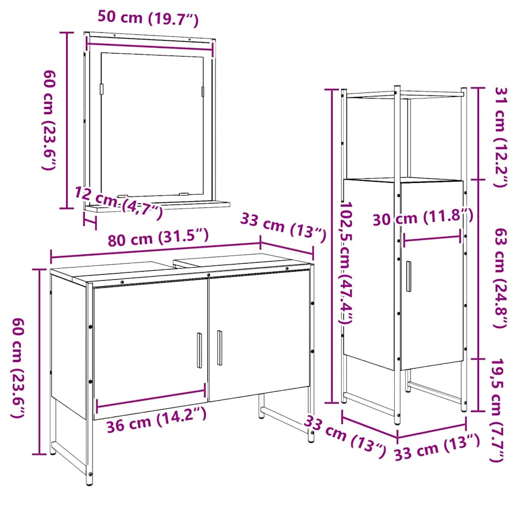 Juego de muebles de baño 3 pcs Marrón Madera contrachapada