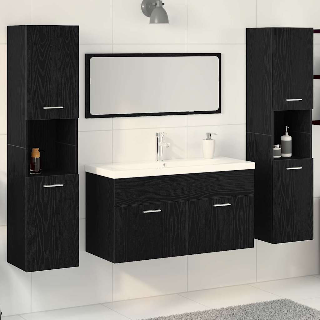 Juego de muebles de baño 4 pcs Roble Negro Madera de ingeniería