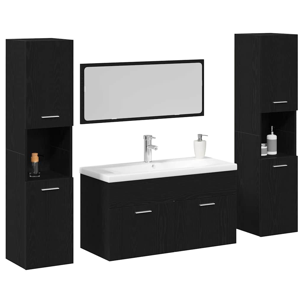Juego de muebles de baño 4 pcs Roble Negro Madera de ingeniería
