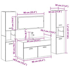 Juego de muebles de baño 4 pcs Roble Negro Madera de ingeniería