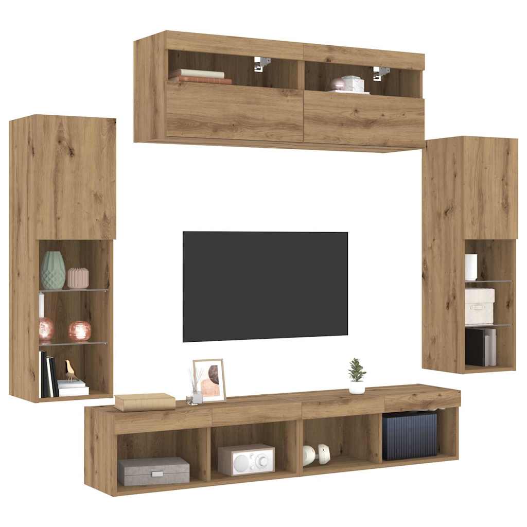 Conjunto de mueble de TV 6 pcs Roble artisan