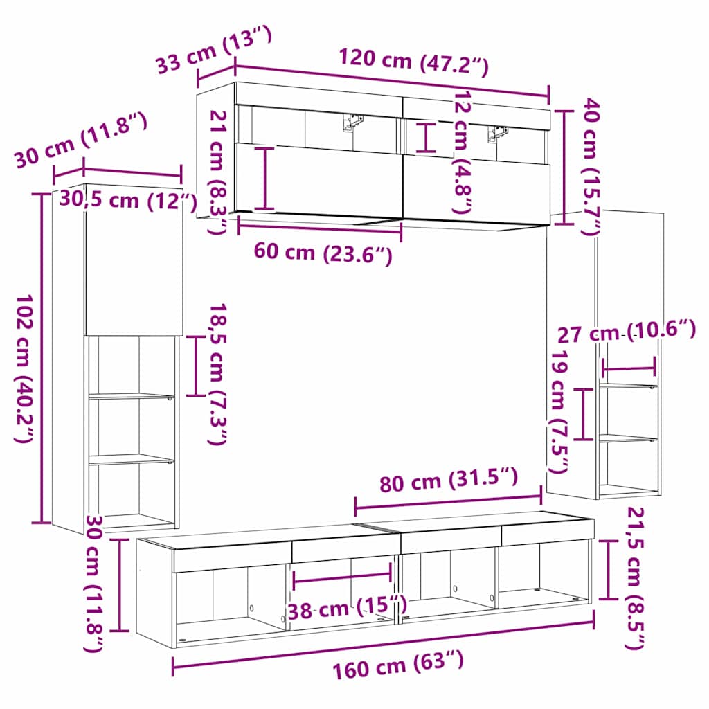 Conjunto de mueble de TV 6 pcs Roble artisan