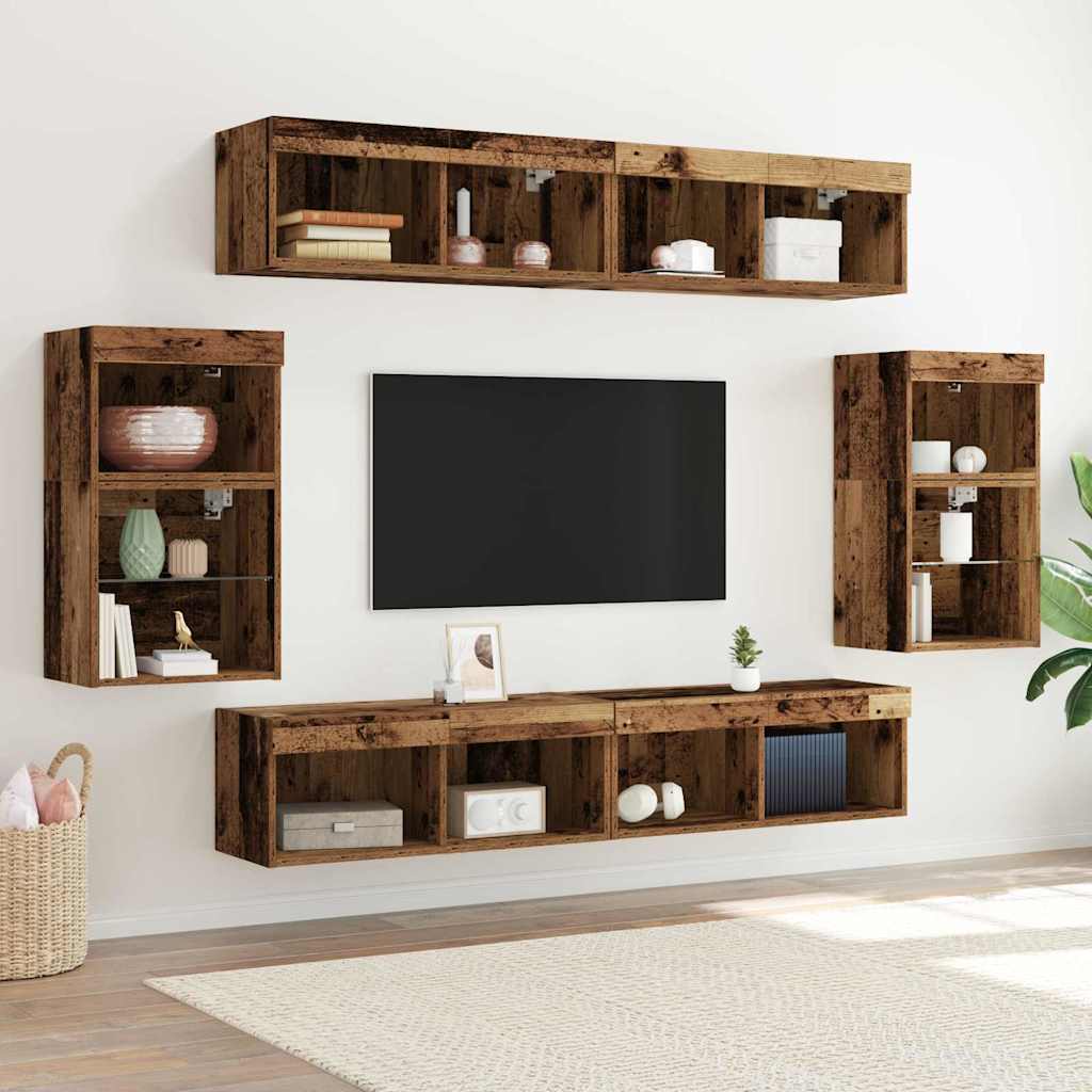 Conjunto de mueble de TV Montaje en la pared 8 pcs Madera vieja
