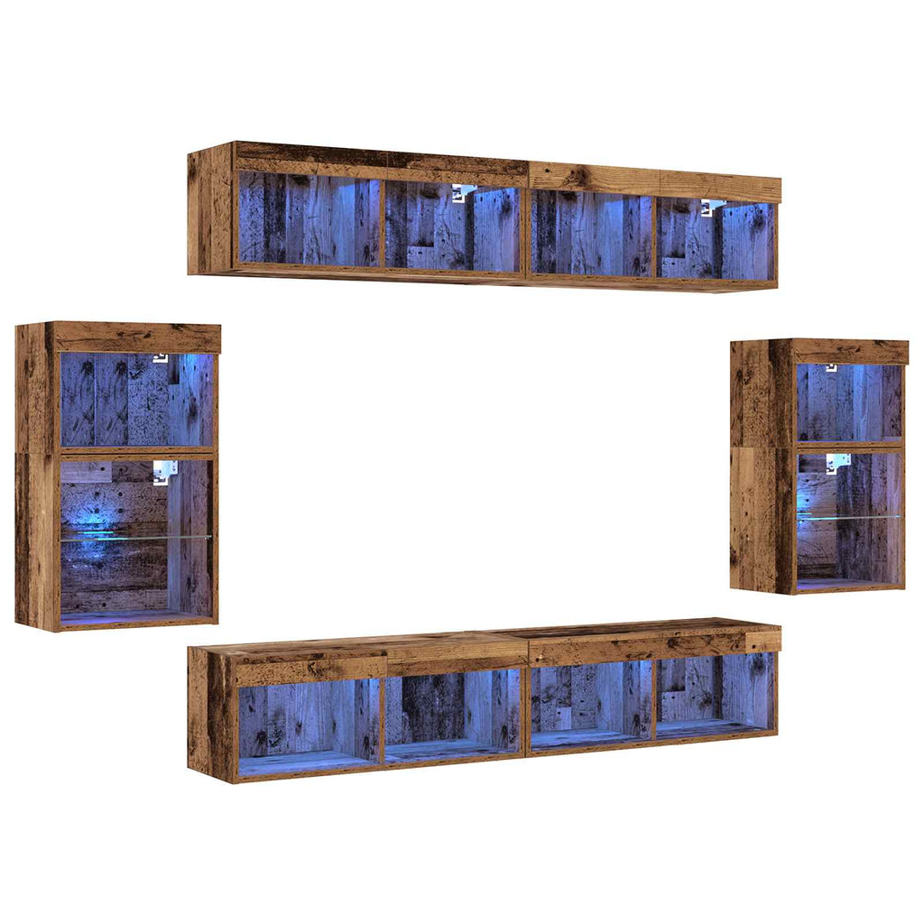 Conjunto de mueble de TV Montaje en la pared 8 pcs Madera vieja