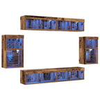 Conjunto de mueble de TV Montaje en la pared 8 pcs Madera vieja