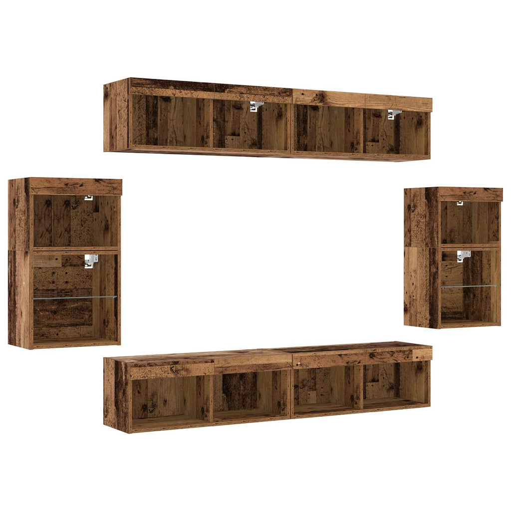 Conjunto de mueble de TV Montaje en la pared 8 pcs Madera vieja