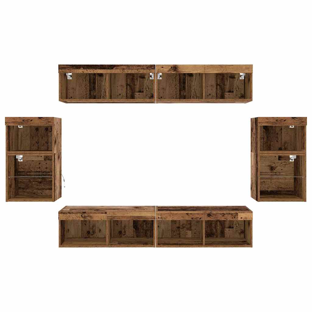 Conjunto de mueble de TV Montaje en la pared 8 pcs Madera vieja