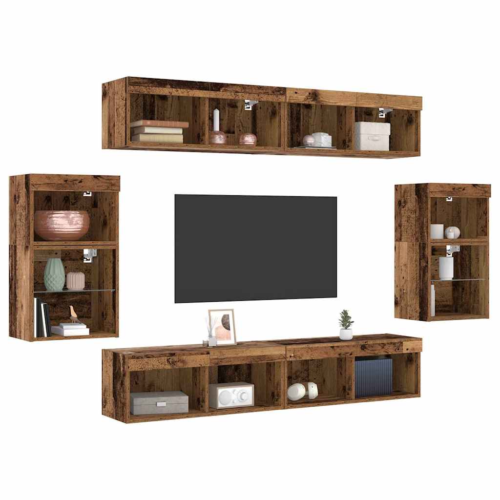 Conjunto de mueble de TV Montaje en la pared 8 pcs Madera vieja