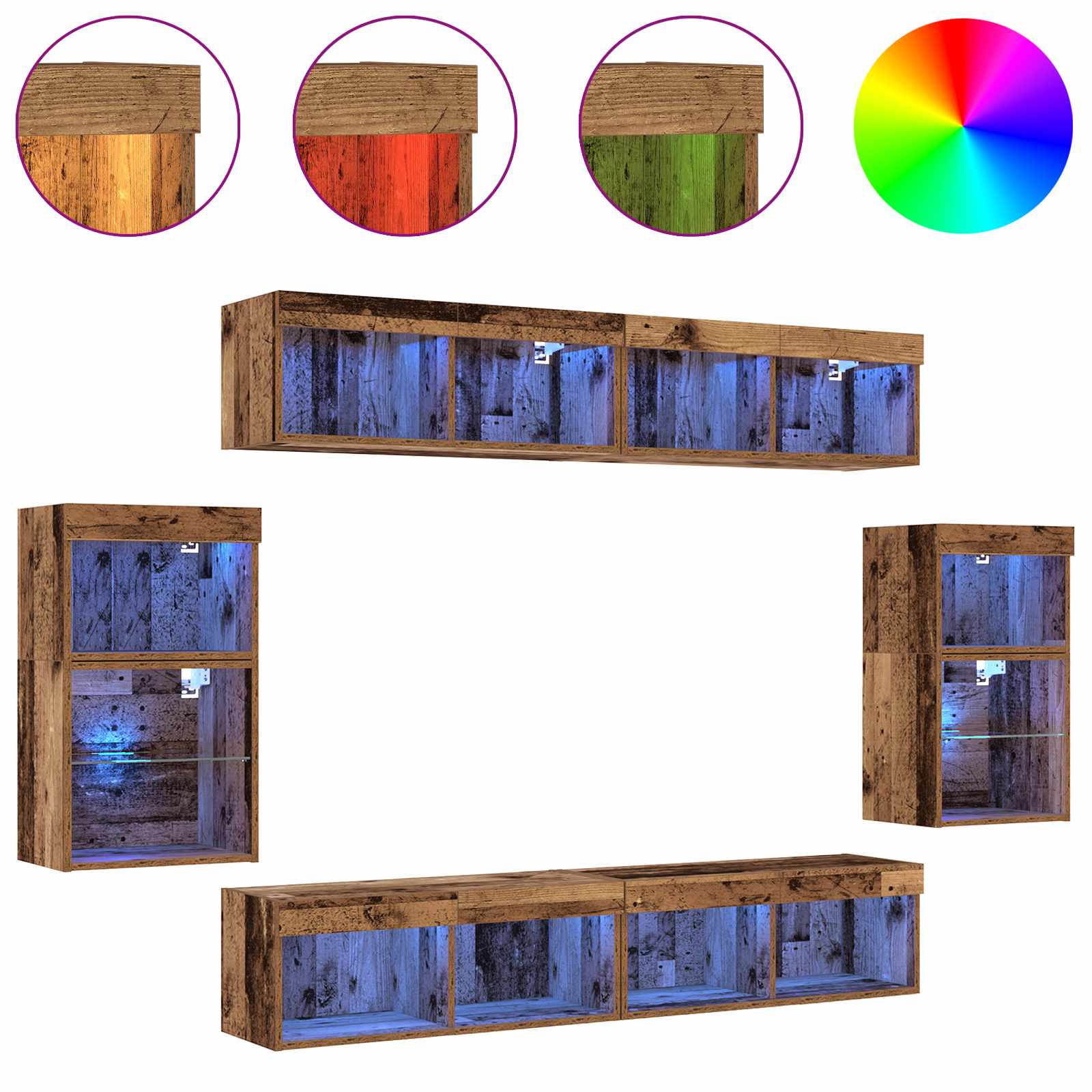 Conjunto de mueble de TV Montaje en la pared 8 pcs Madera vieja