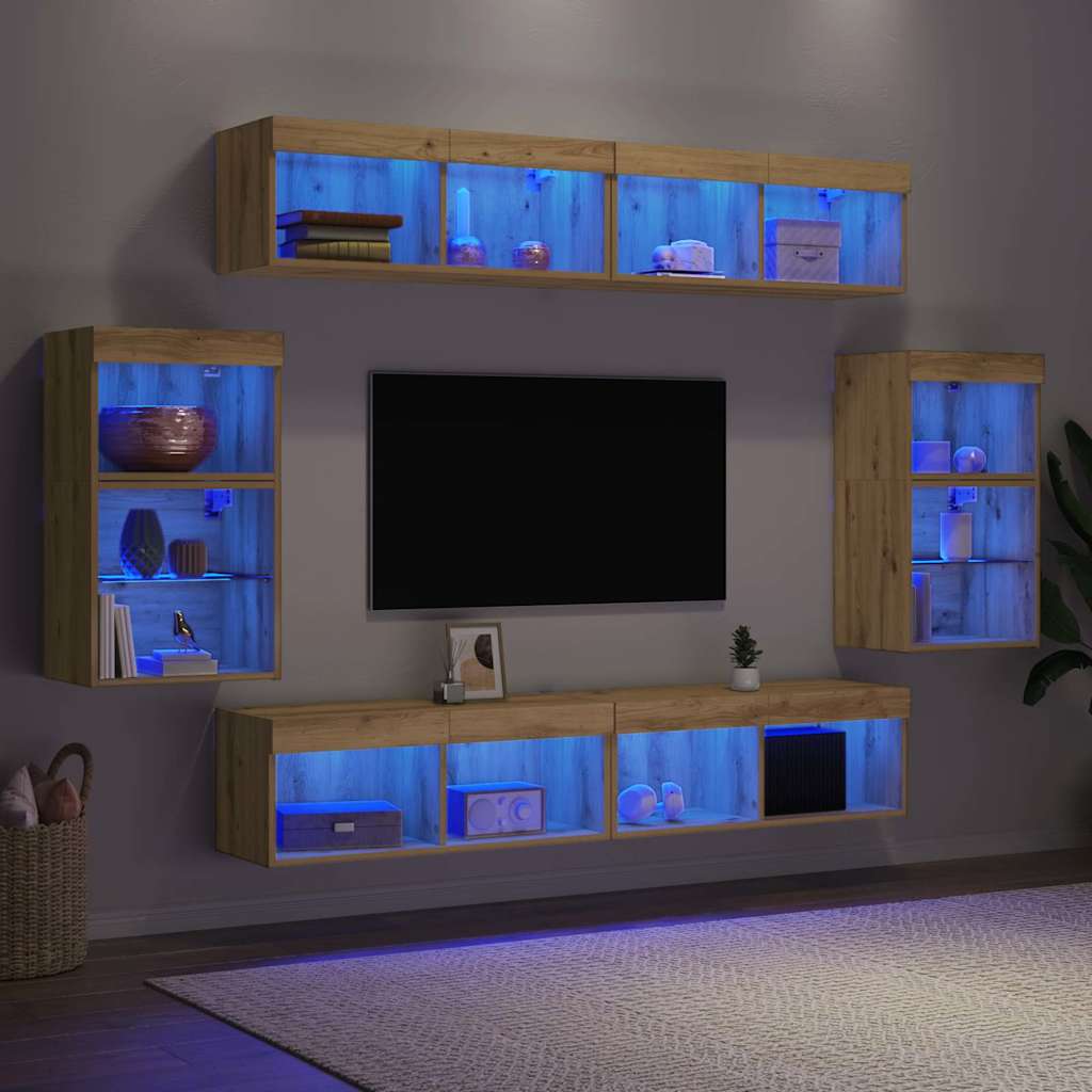 Conjunto de mueble de TV 8 pcs Roble artisan
