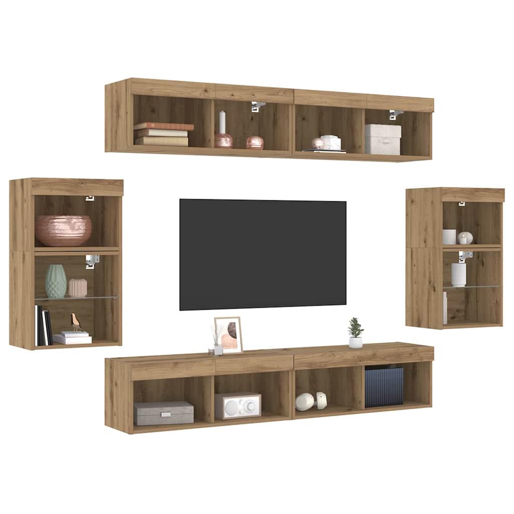 Conjunto de mueble de TV 8 pcs Roble artisan