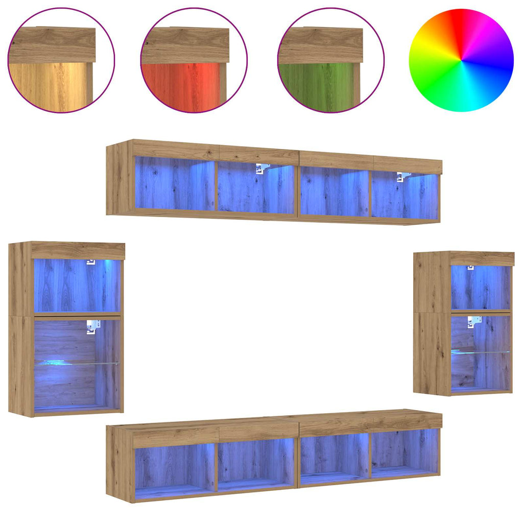 Conjunto de mueble de TV 8 pcs Roble artisan