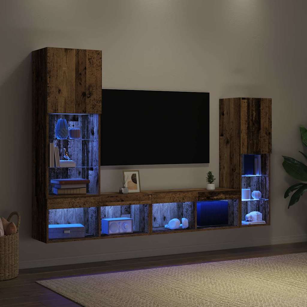 Gabinete de TV 4 pcs Madera vieja Madera contrachapada