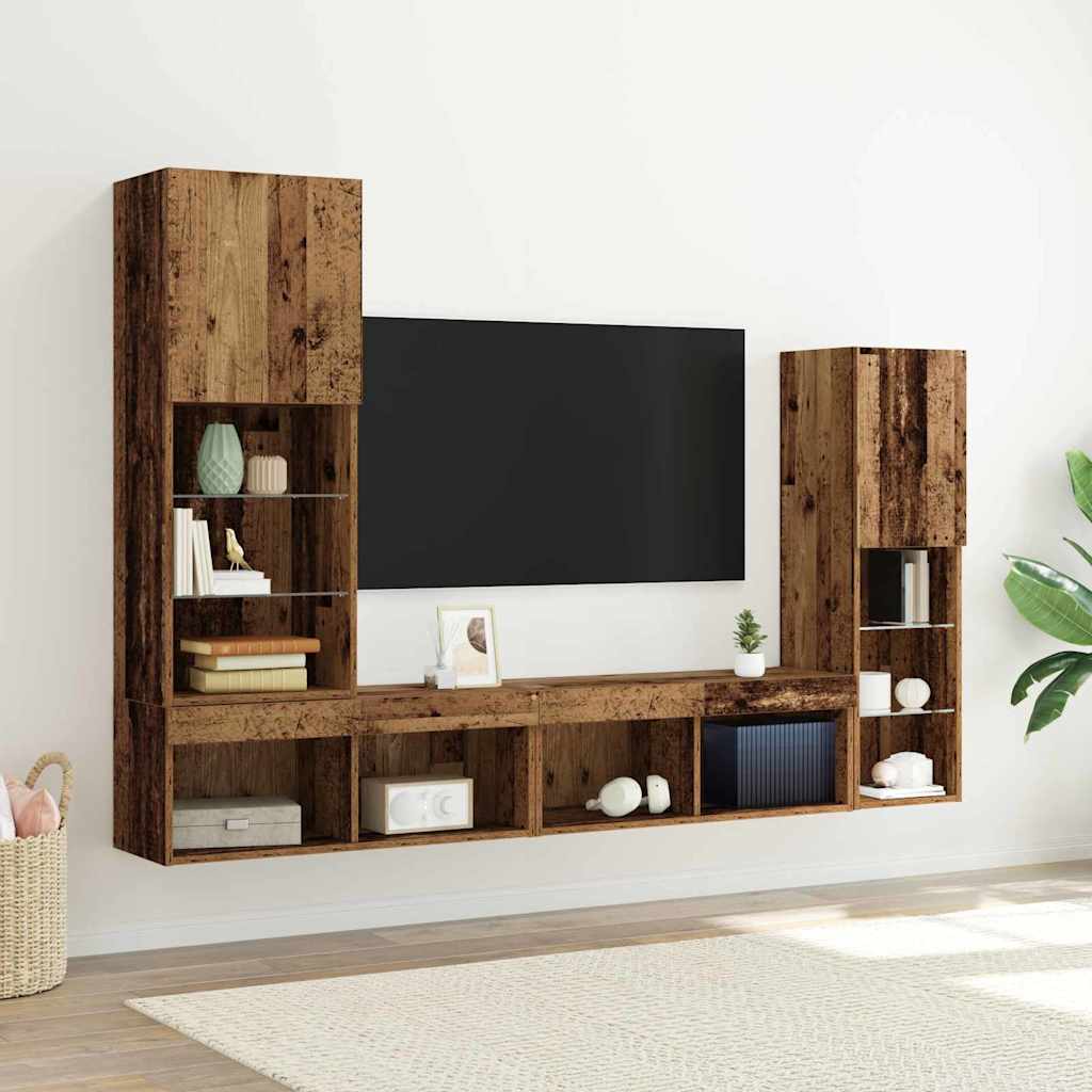Gabinete de TV 4 pcs Madera vieja Madera contrachapada