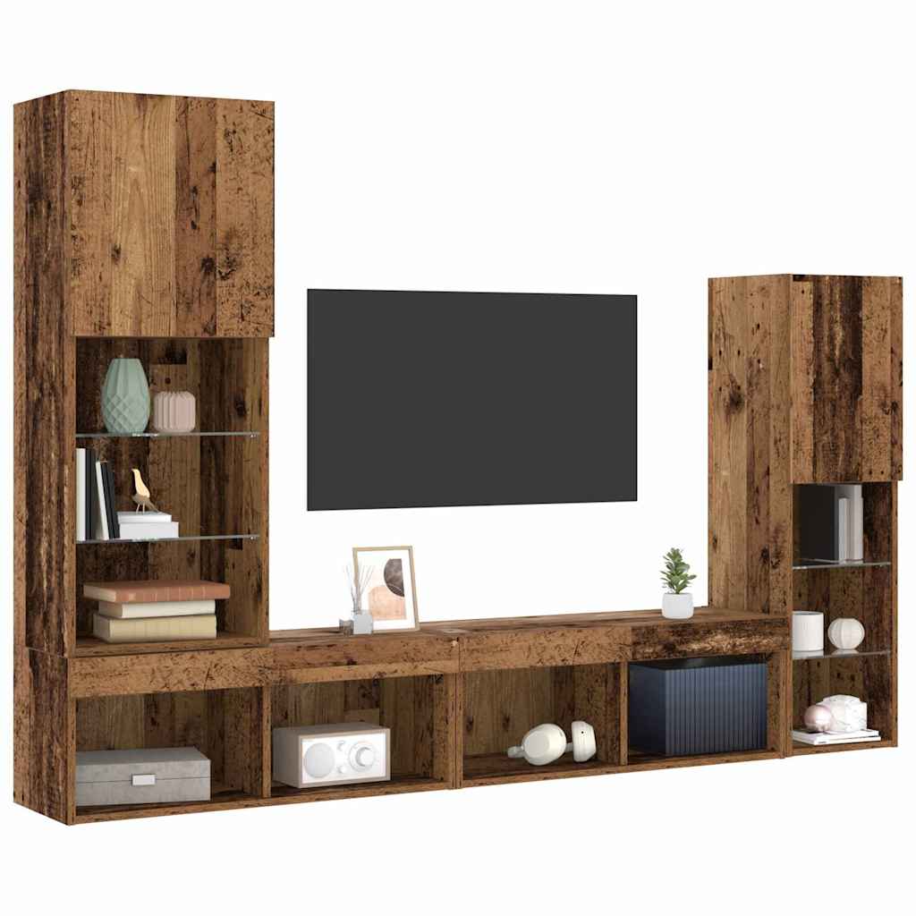 Gabinete de TV 4 pcs Madera vieja Madera contrachapada