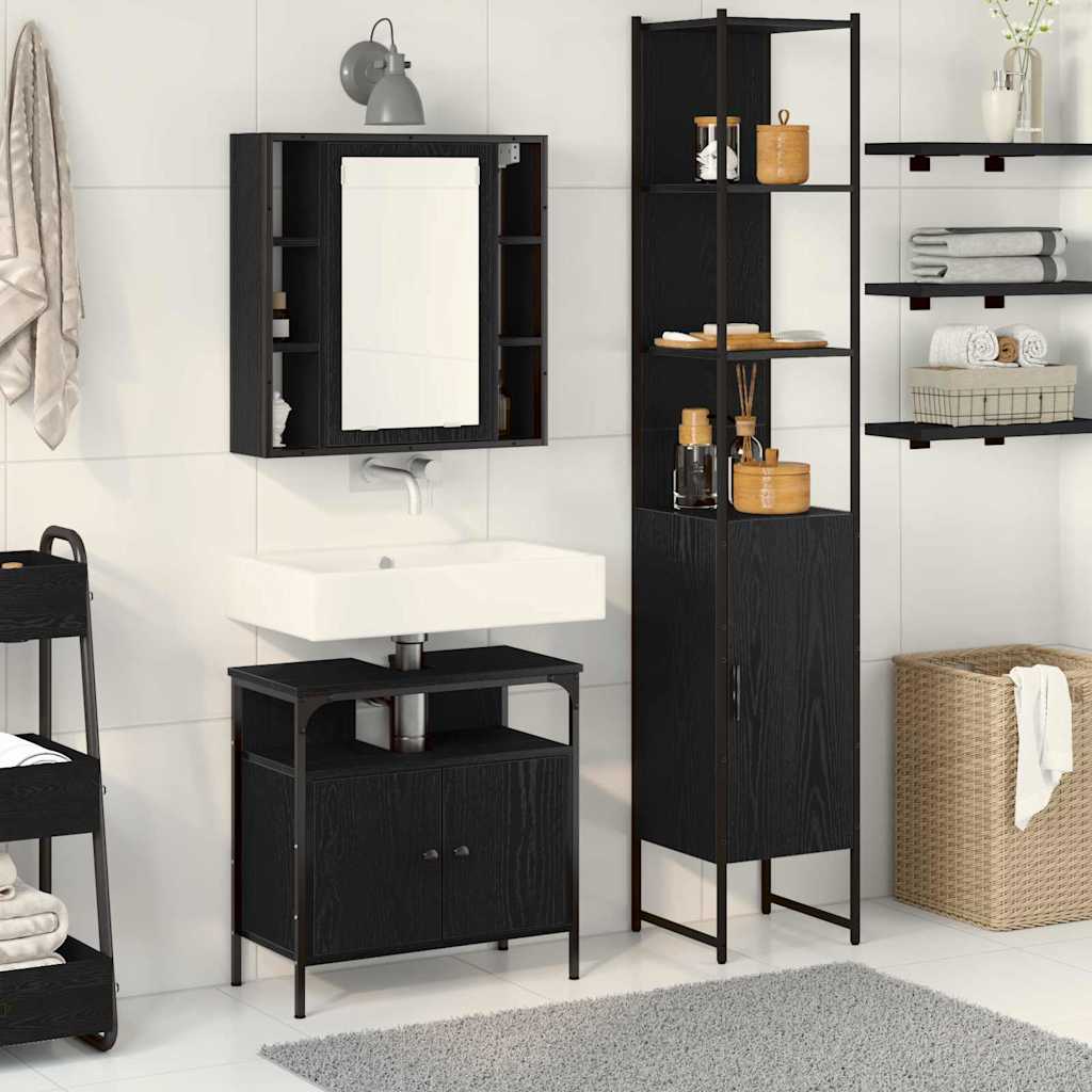 Juego de muebles de baño 3 pcs Roble Negro Madera contrachapada