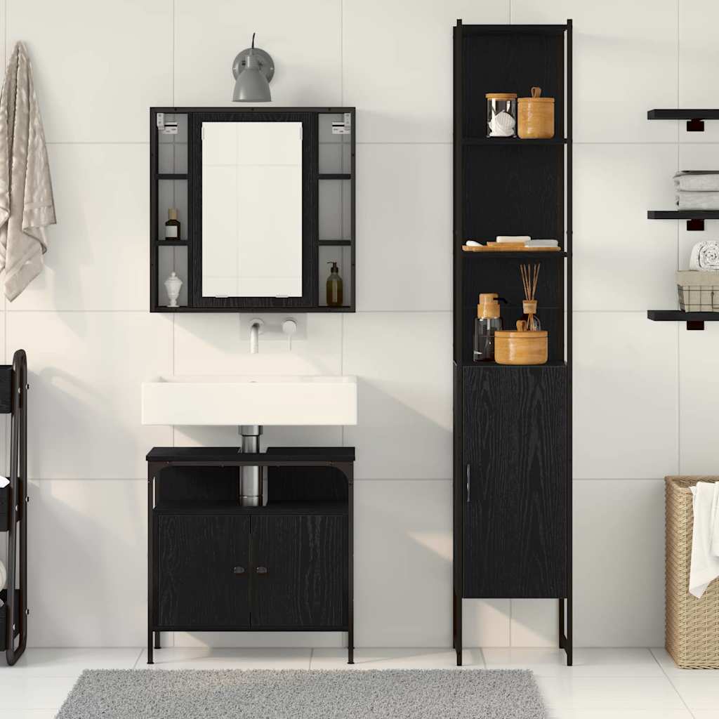 Juego de muebles de baño 3 pcs Roble Negro Madera contrachapada