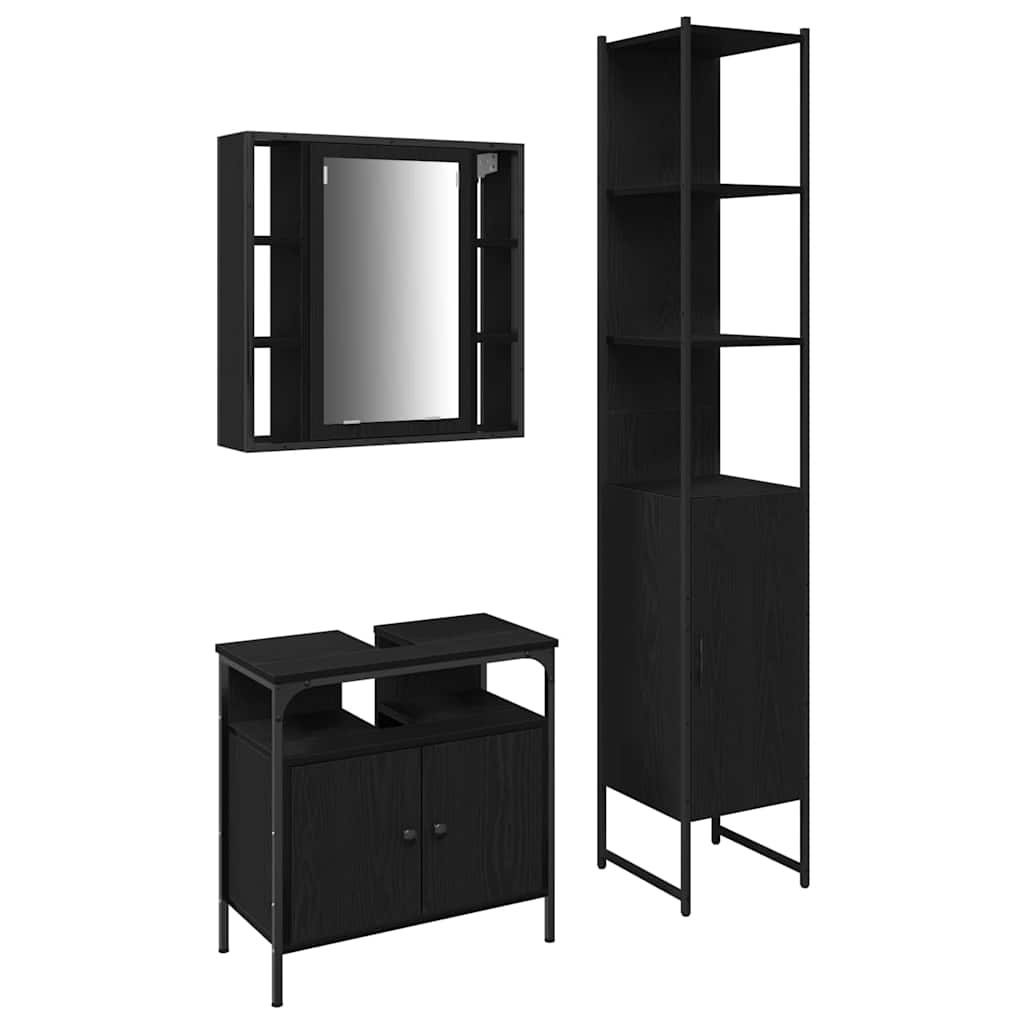 Juego de muebles de baño 3 pcs Roble Negro Madera contrachapada