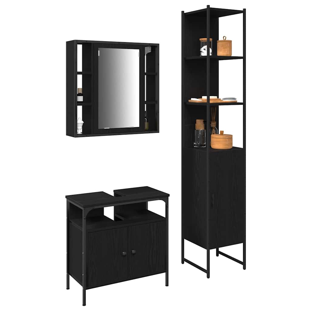 Juego de muebles de baño 3 pcs Roble Negro Madera contrachapada