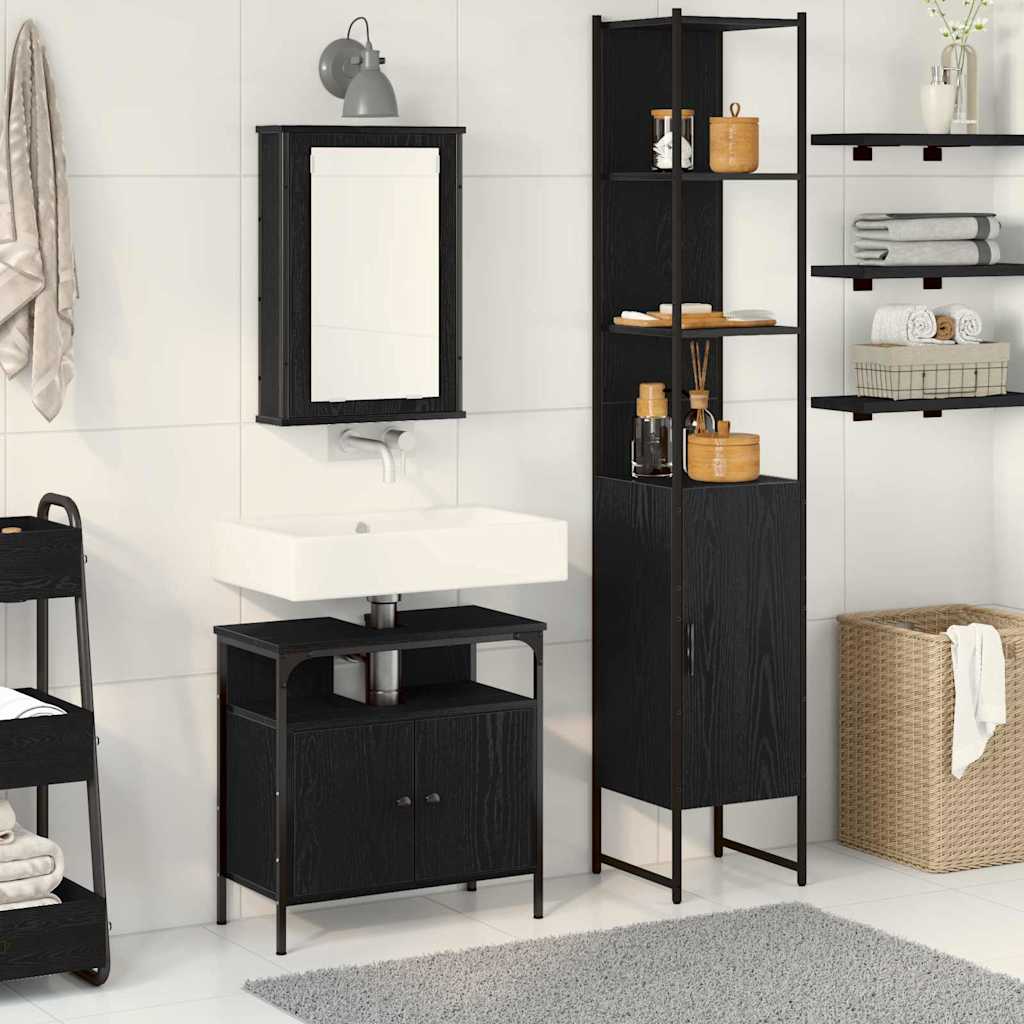 Juego de muebles de baño 3 pcs Roble Negro Madera de ingeniería
