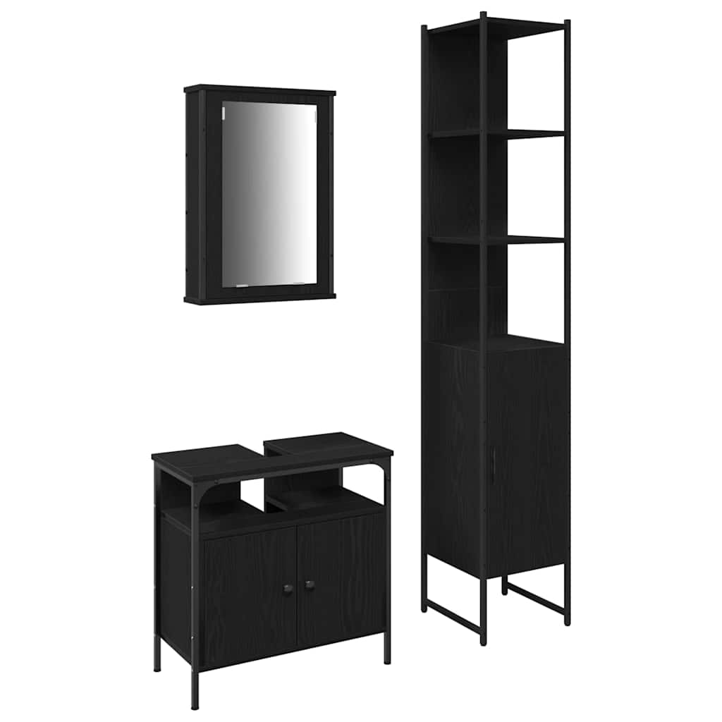Juego de muebles de baño 3 pcs Roble Negro Madera de ingeniería