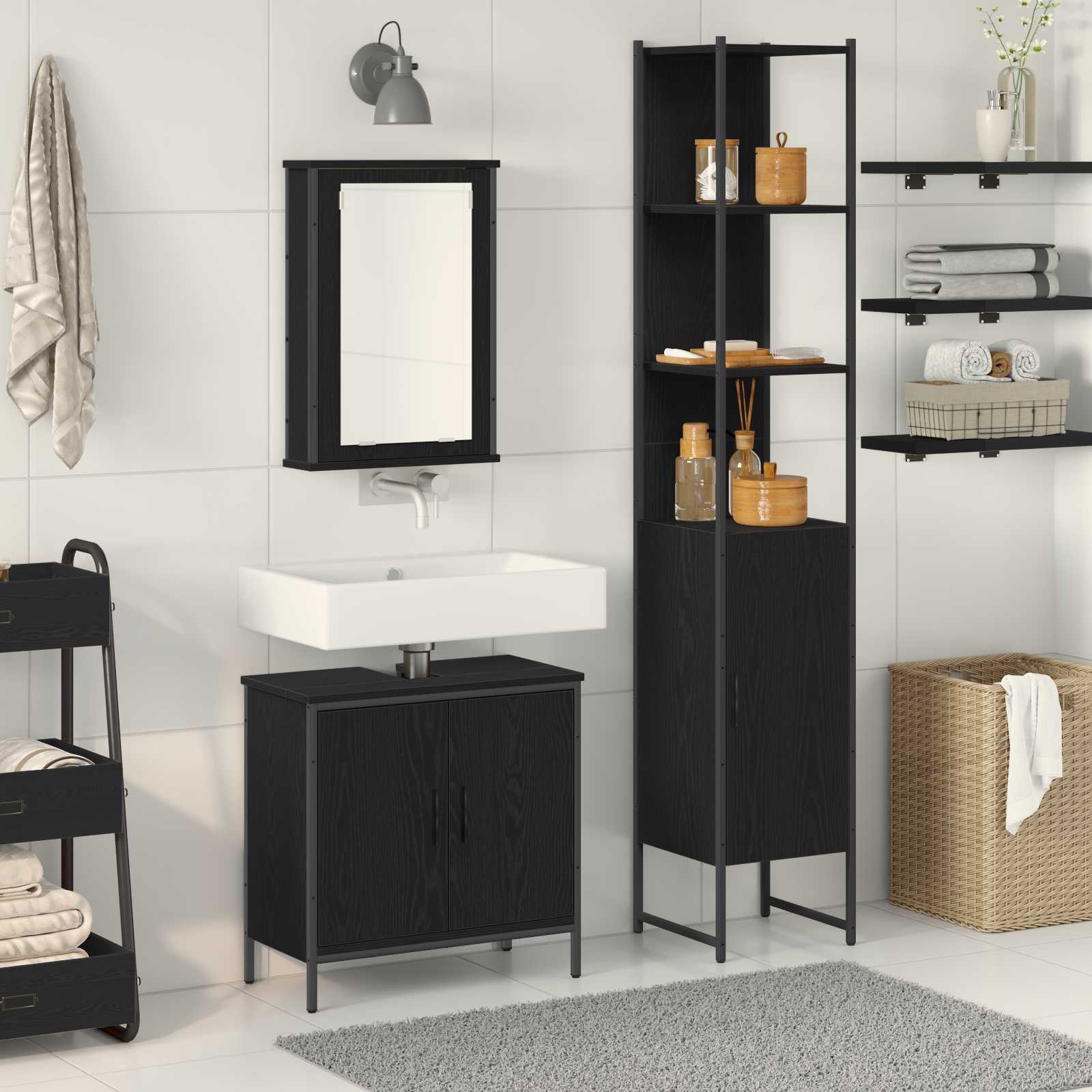 Juego de muebles de baño 3 pcs Marrón Madera de ingeniería