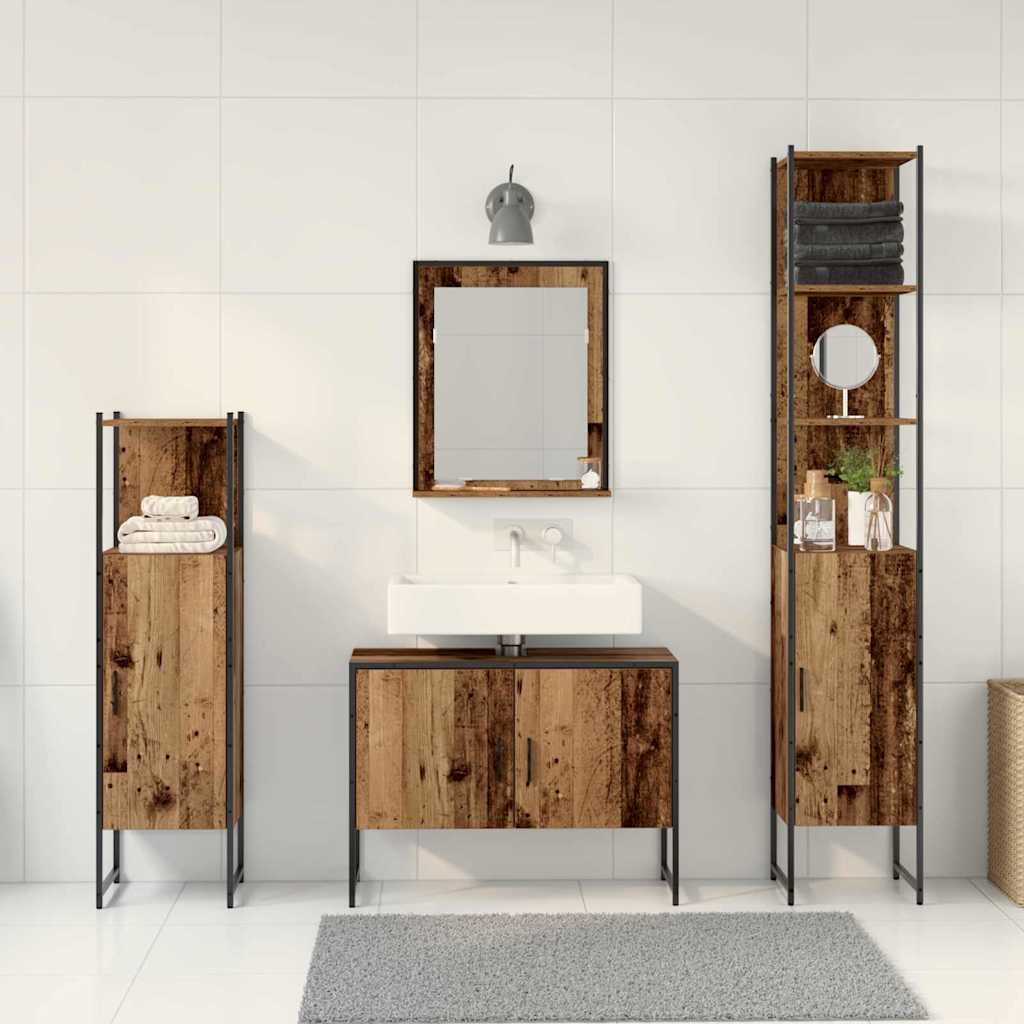 Juego de muebles de baño 4 pcs Marrón Madera de ingeniería