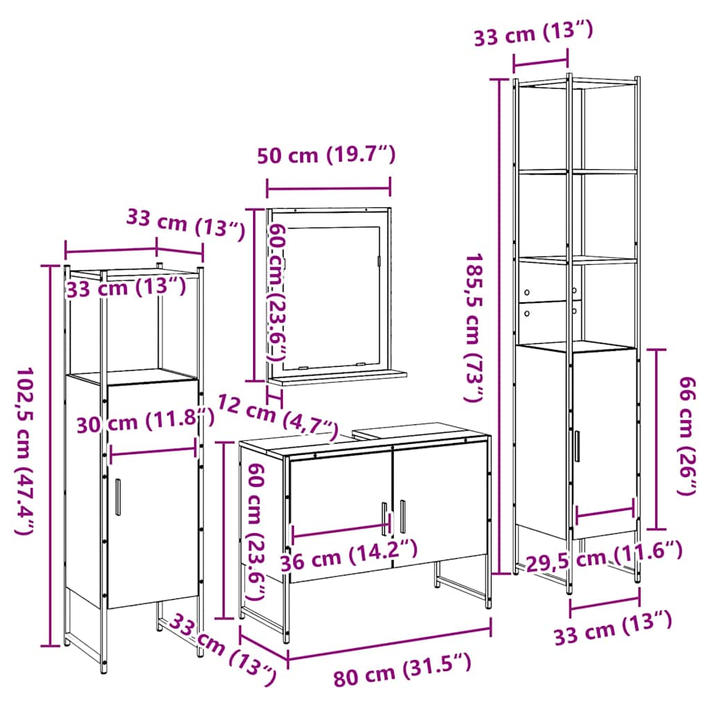 Juego de muebles de baño 4 pcs Marrón Madera de ingeniería