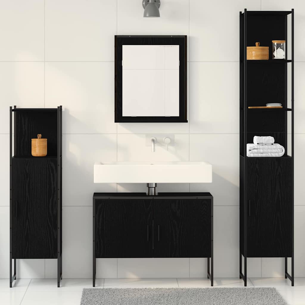 Juego de muebles de baño 4 pcs Negro Madera de ingeniería