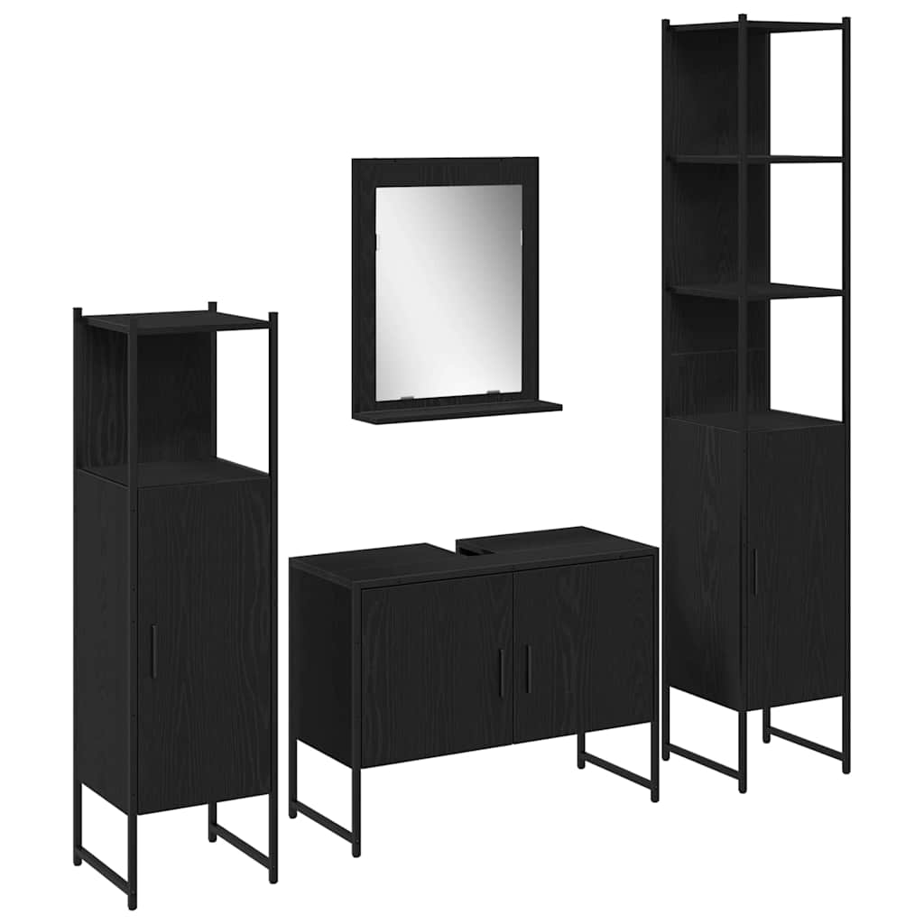 Juego de muebles de baño 4 pcs Negro Madera de ingeniería