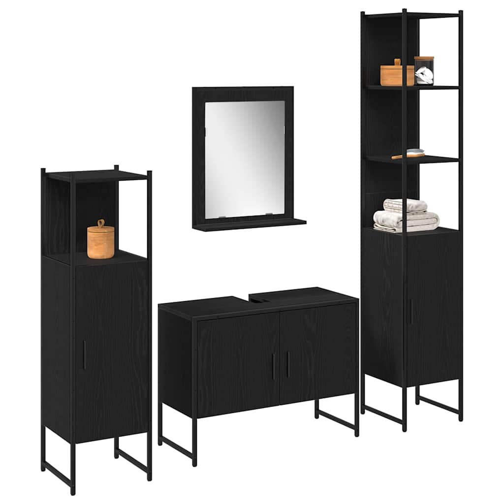 Juego de muebles de baño 4 pcs Negro Madera de ingeniería