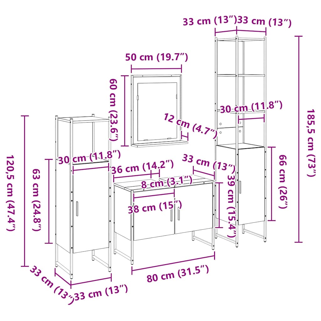 Juego de muebles de baño 4 pcs Negro Madera de ingeniería
