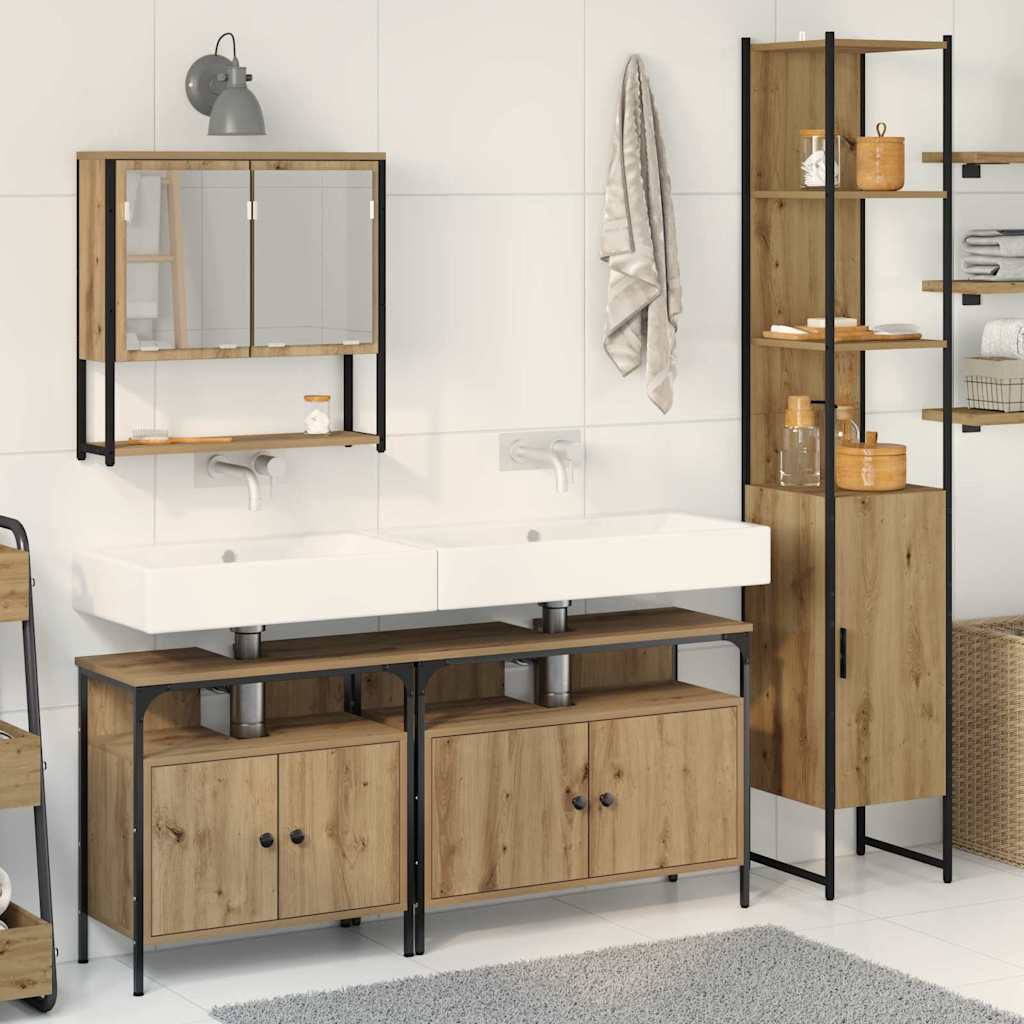 Juego de muebles de baño con estante 4 pcs Roble artisan
