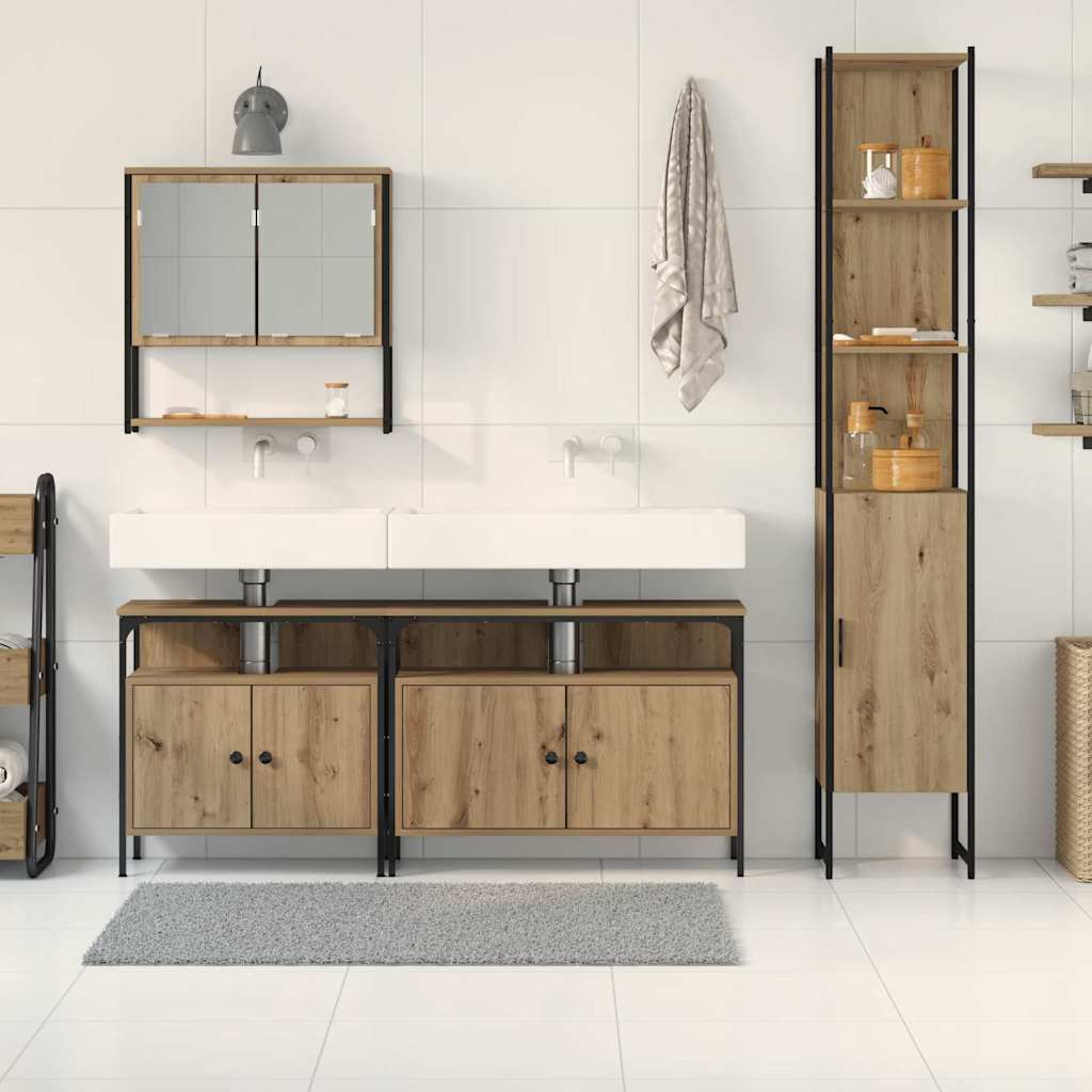 Juego de muebles de baño con estante 4 pcs Roble artisan