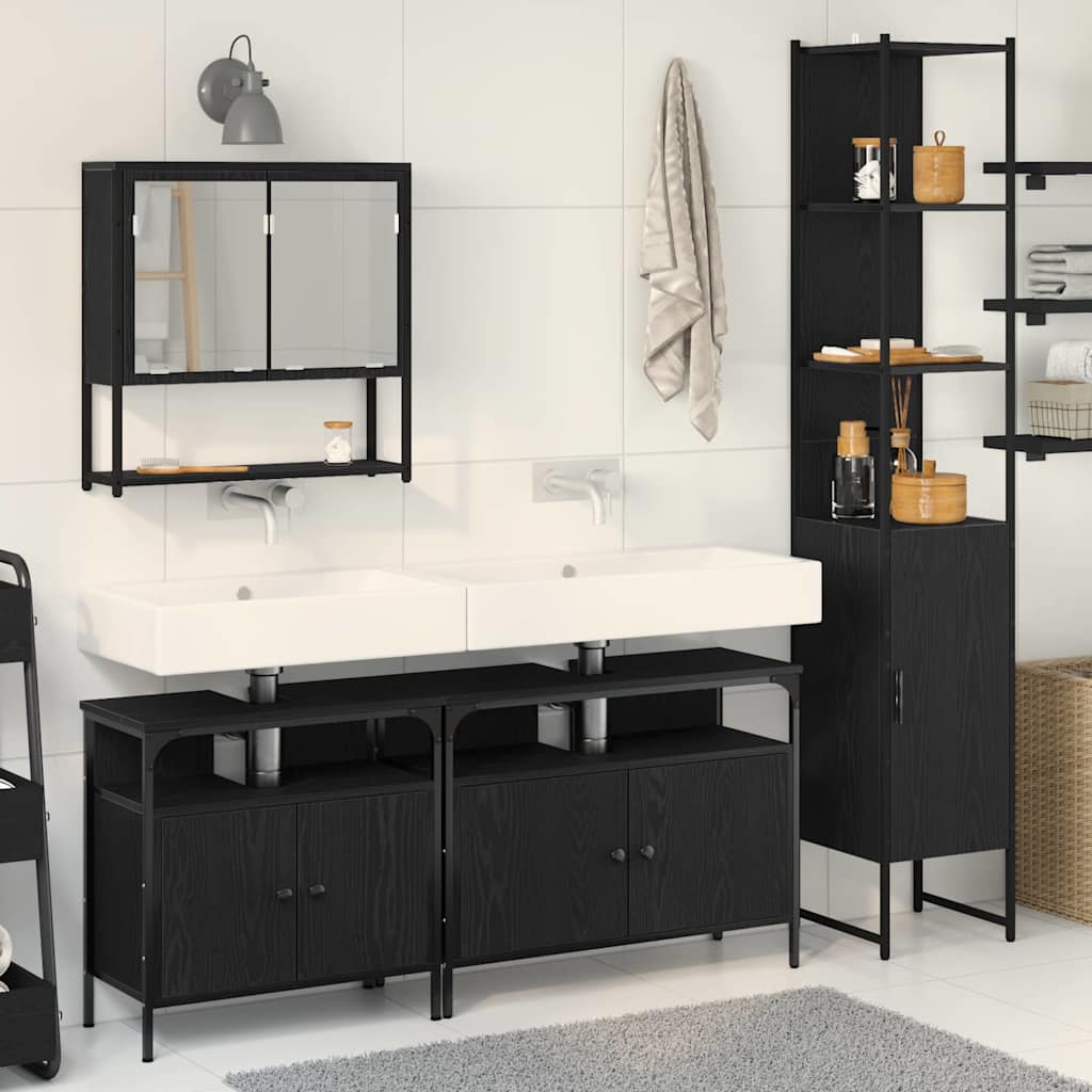 Juego de muebles de baño 4 pcs Roble negro Madera contrachapada