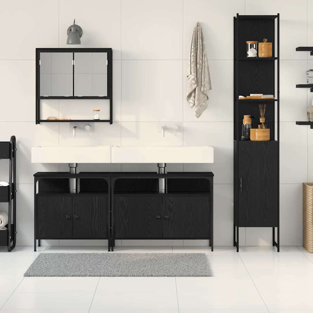Juego de muebles de baño 4 pcs Roble negro Madera contrachapada
