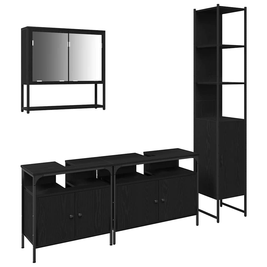 Juego de muebles de baño 4 pcs Roble negro Madera contrachapada