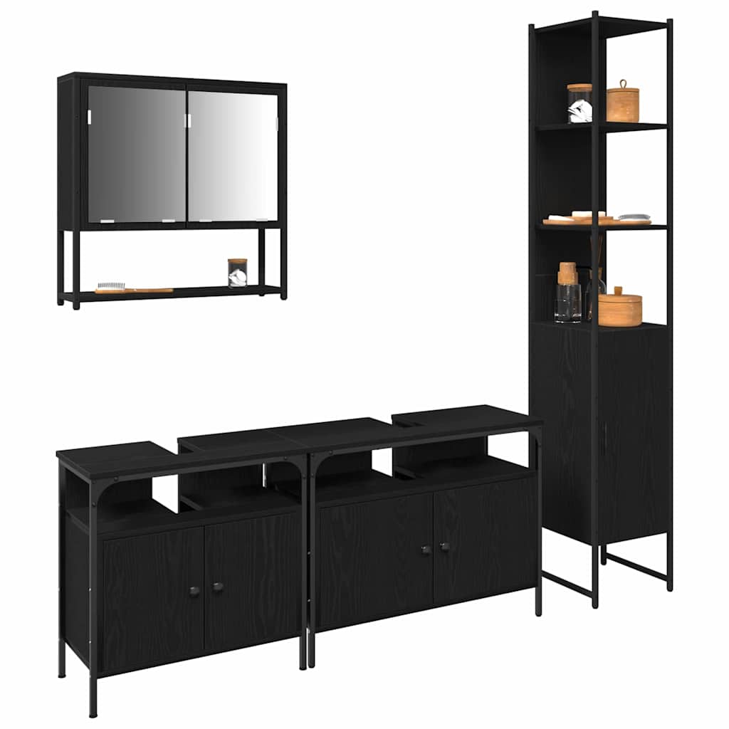 Juego de muebles de baño 4 pcs Roble negro Madera contrachapada