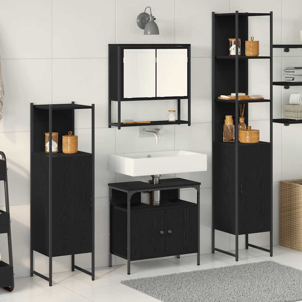 Juego de muebles de baño 4 pcs Roble Negro Madera contrachapada