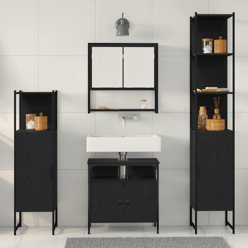 Juego de muebles de baño 4 pcs Roble Negro Madera contrachapada