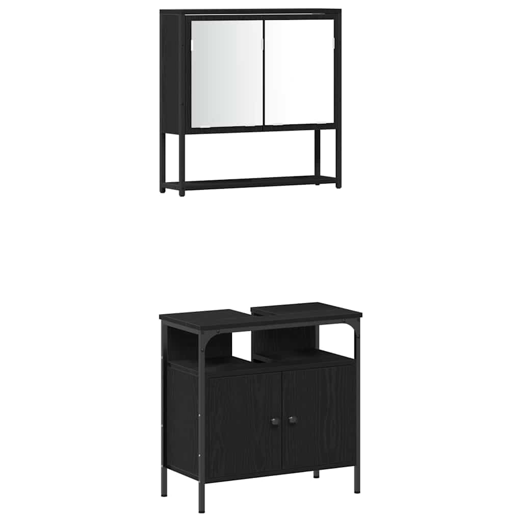 Juego de muebles de baño 4 pcs Roble Negro Madera contrachapada