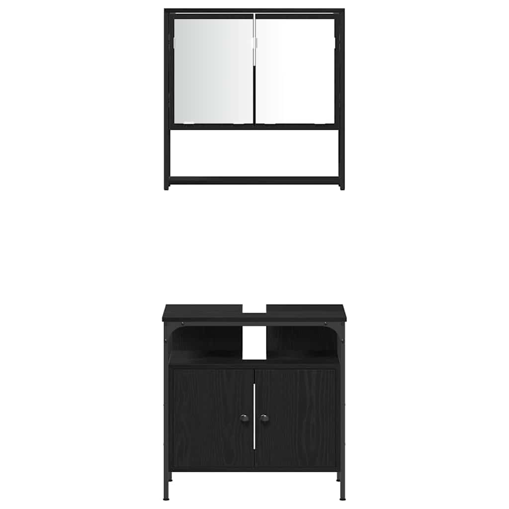 Juego de muebles de baño 4 pcs Roble Negro Madera contrachapada