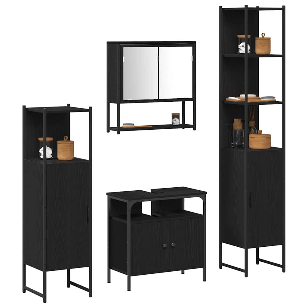 Juego de muebles de baño 4 pcs Roble Negro Madera contrachapada