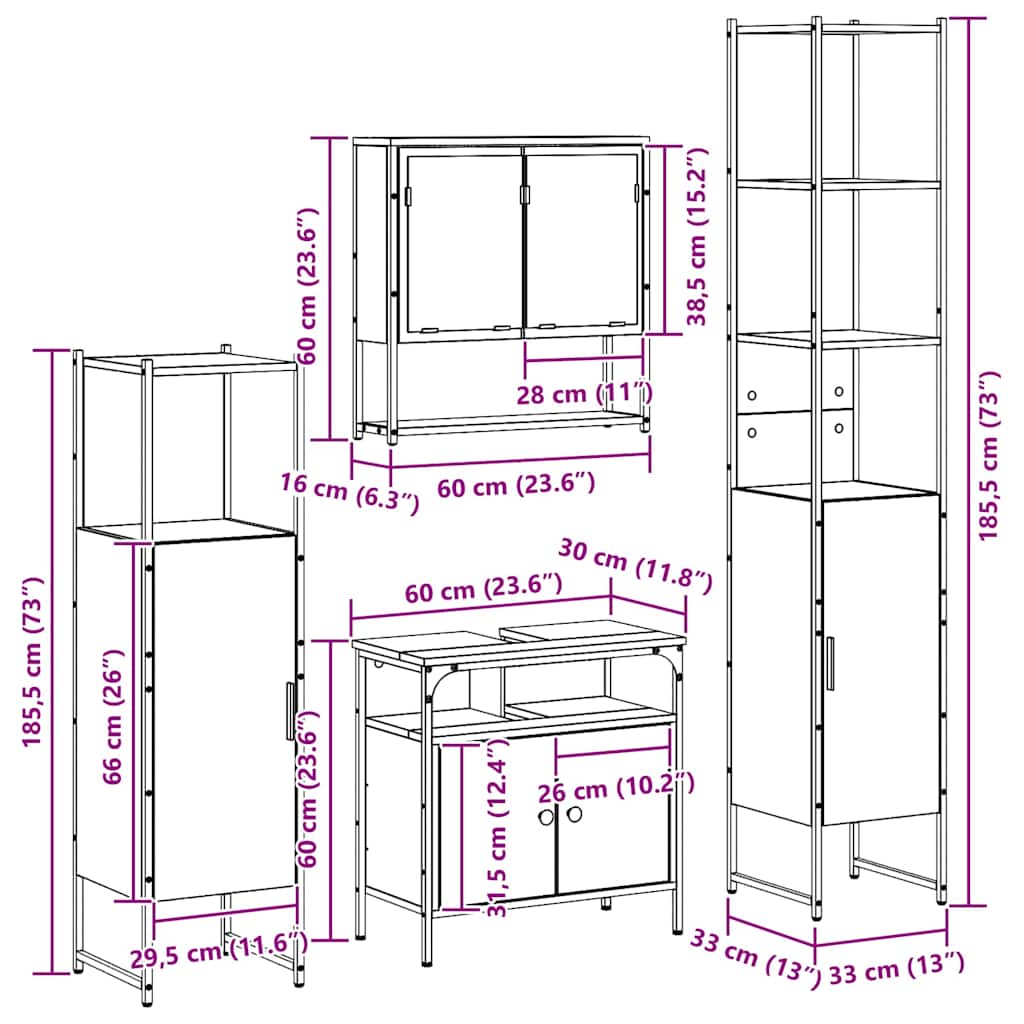 Juego de muebles de baño 4 pcs Roble Negro Madera contrachapada