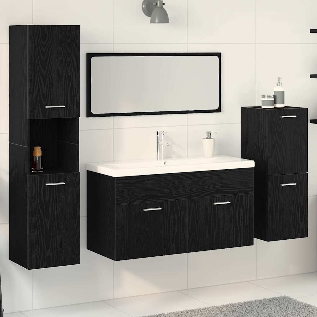 Juego de muebles de baño 4 pcs Roble Negro Madera de ingeniería