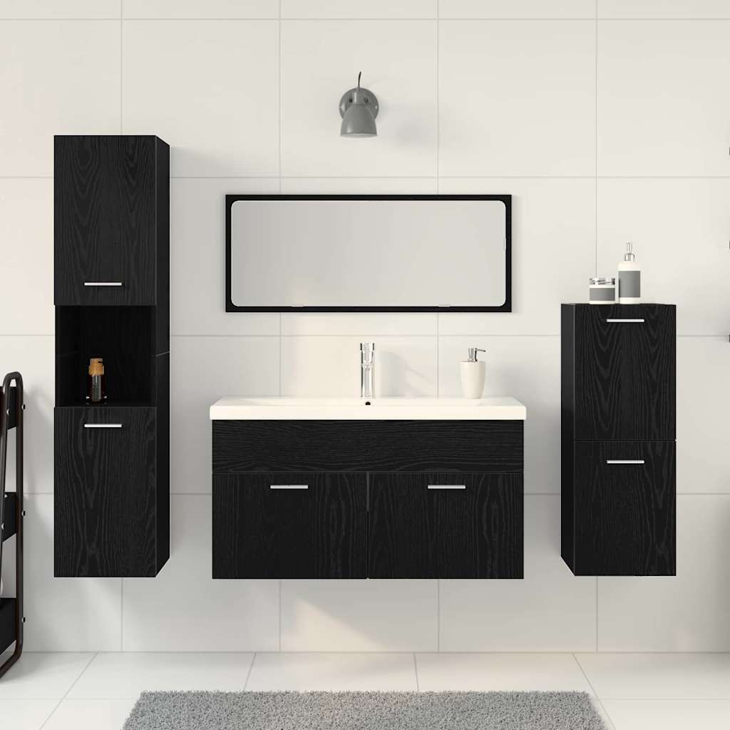 Juego de muebles de baño 4 pcs Roble Negro Madera de ingeniería