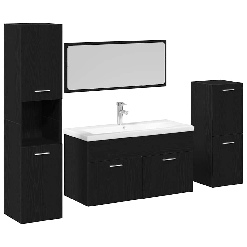 Juego de muebles de baño 4 pcs Roble Negro Madera de ingeniería