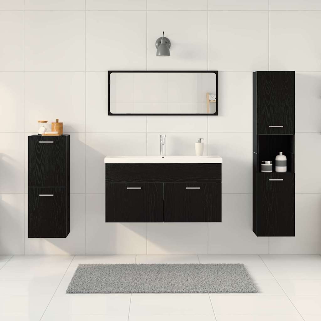 Juego de muebles de baño 5 pcs Roble Negro Madera de ingeniería