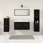 Juego de muebles de baño 5 pcs Roble Negro Madera de ingeniería