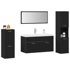 Juego de muebles de baño 5 pcs Roble Negro Madera de ingeniería